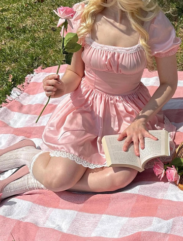 Cute Pink A Line Puff Lace Satin Short Homecoming Dress Cocktail Dress HZ1023